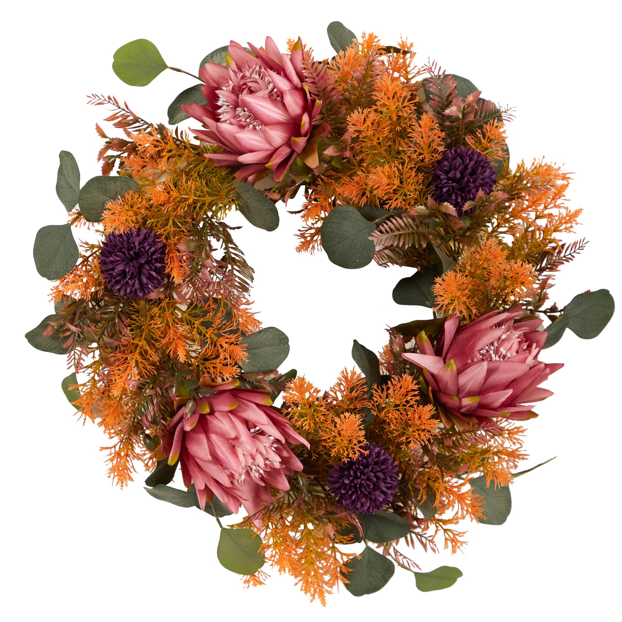 24” Autumn Protea Artificial Wreath Nearly Natural