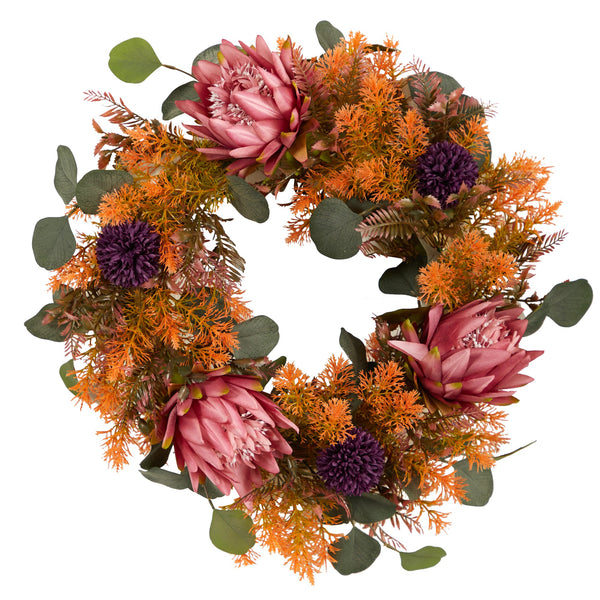 24” Autumn Protea Artificial Wreath