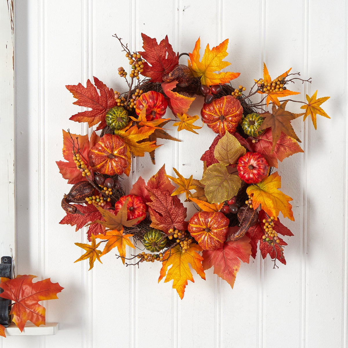 24” Autumn Pumpkin and Berries Artificial Fall Wreath | Nearly Natural