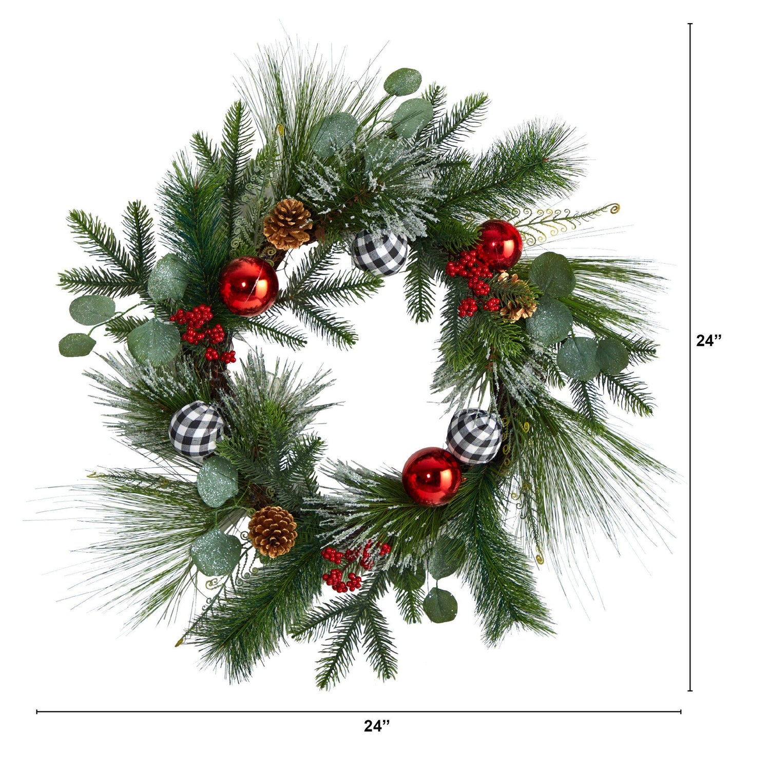 24” Berry and Pinecone Artificial Christmas Wreath with Ornaments