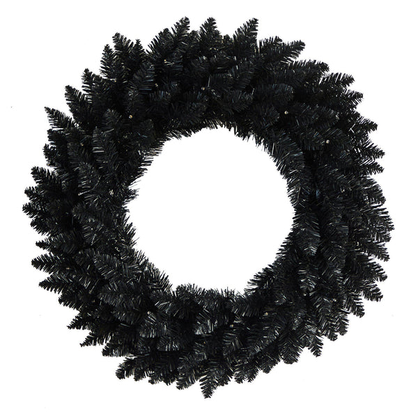 24” Black Artificial Wreath with 35 Warm White LED Lights