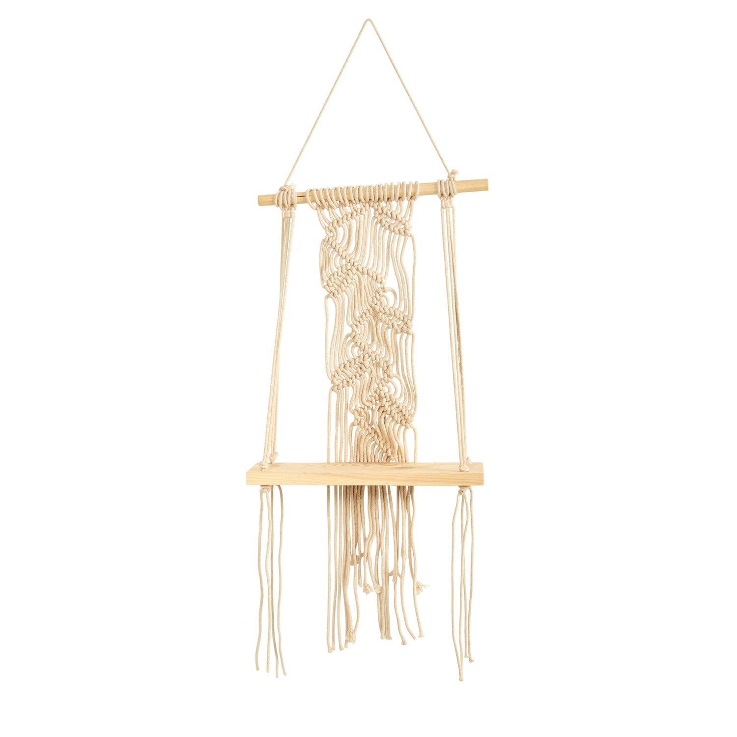 24” Boho Chic Wood Macrame Shelf