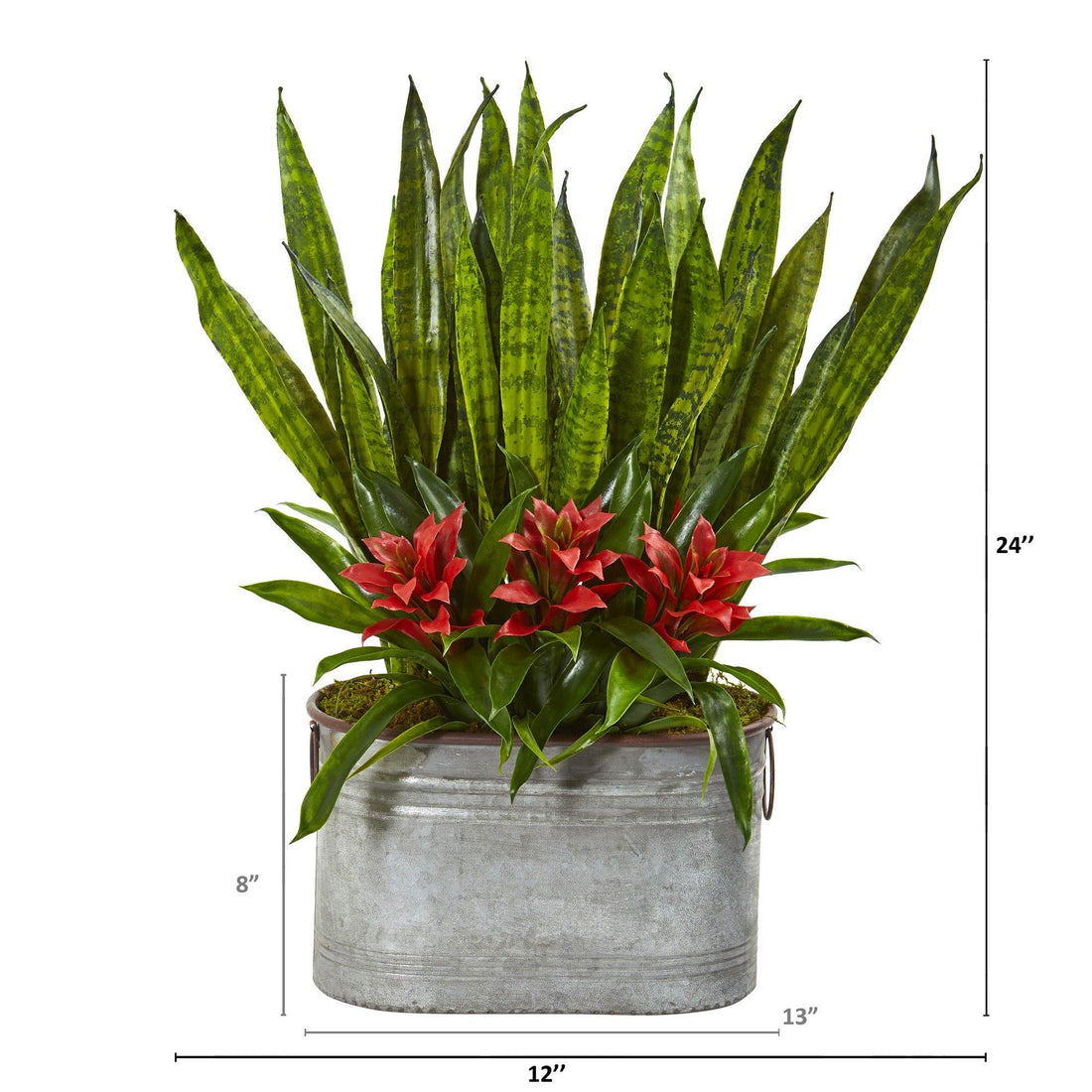 sansevieria artificial snake plant in metal planter 24” Bromeliad and Sansevieria Plant in Metal Planter