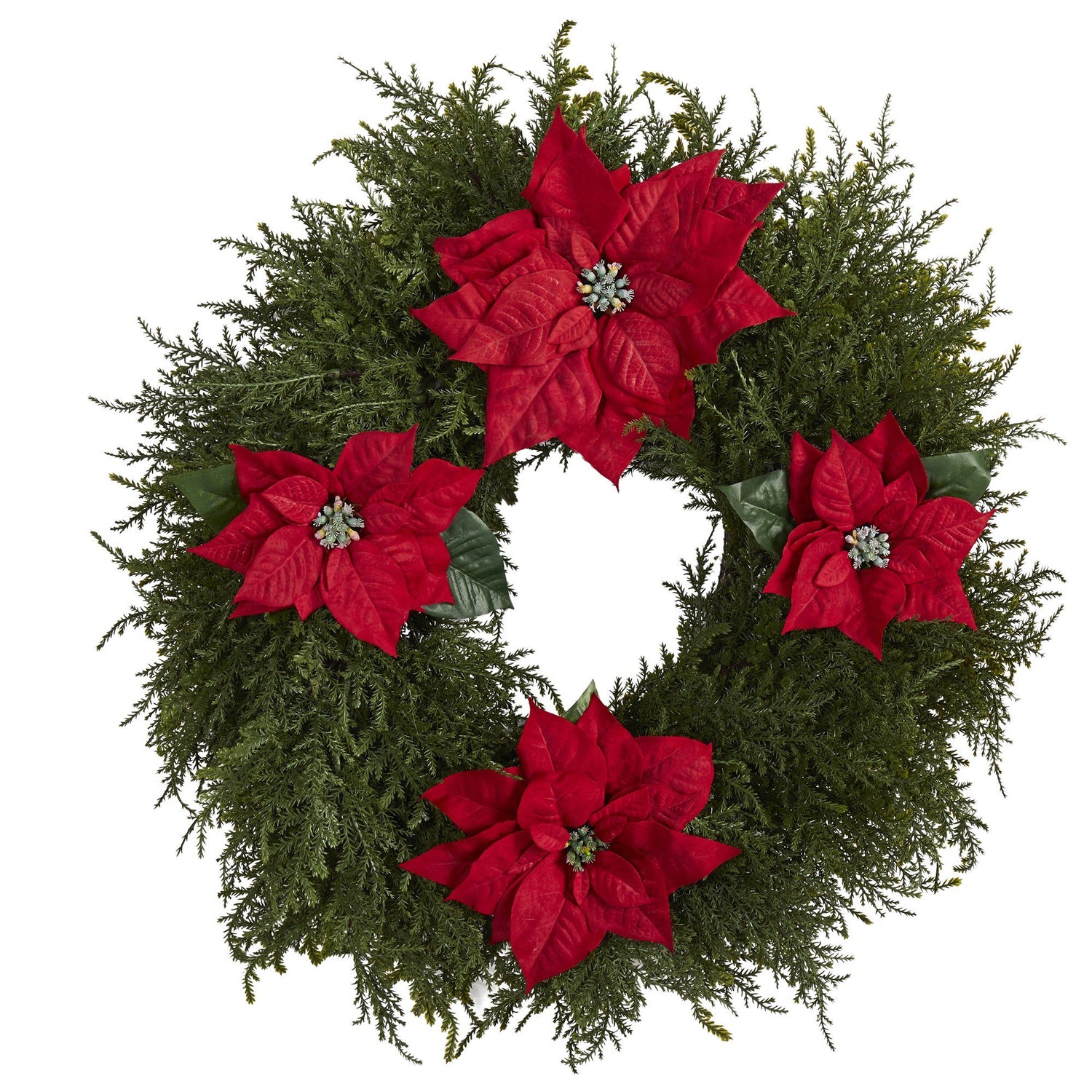 24” Cedar and Poinsettia Artificial Wreath