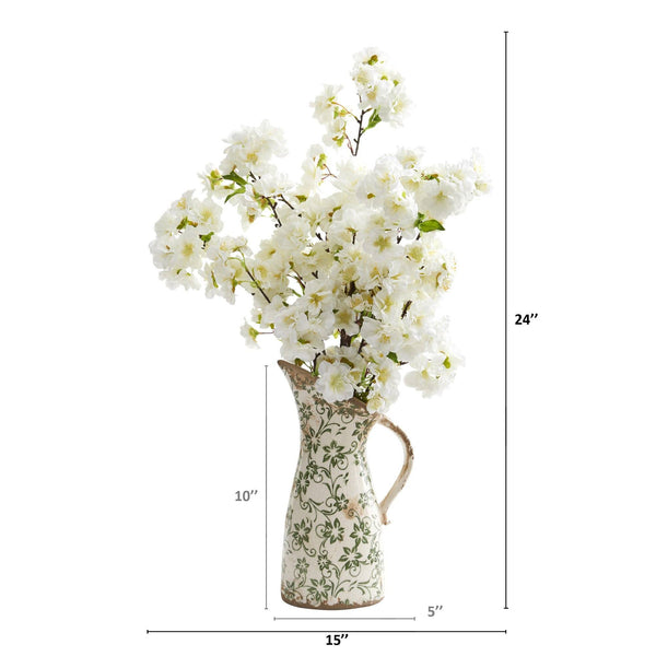 24” Cherry Blossom Artificial Arrangement in Floral Pitcher
