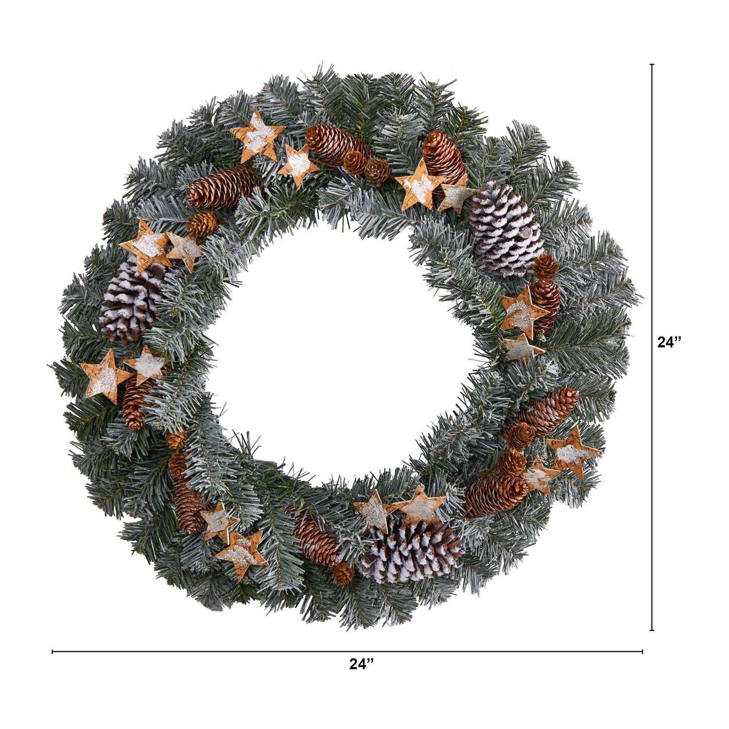 24” Christmas Winter Frosted Stars and Pinecones Holiday Wreath
