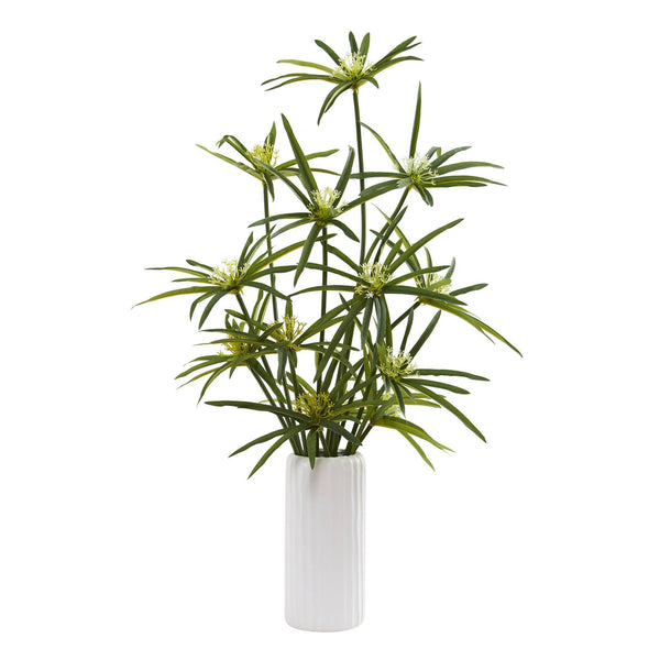 24” Cyperus Artificial Plant in White Planter