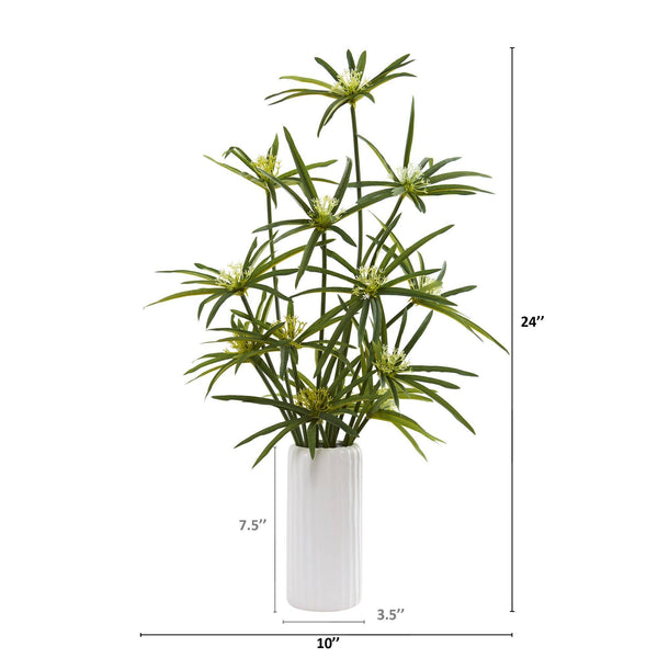 24” Cyperus Artificial Plant in White Planter