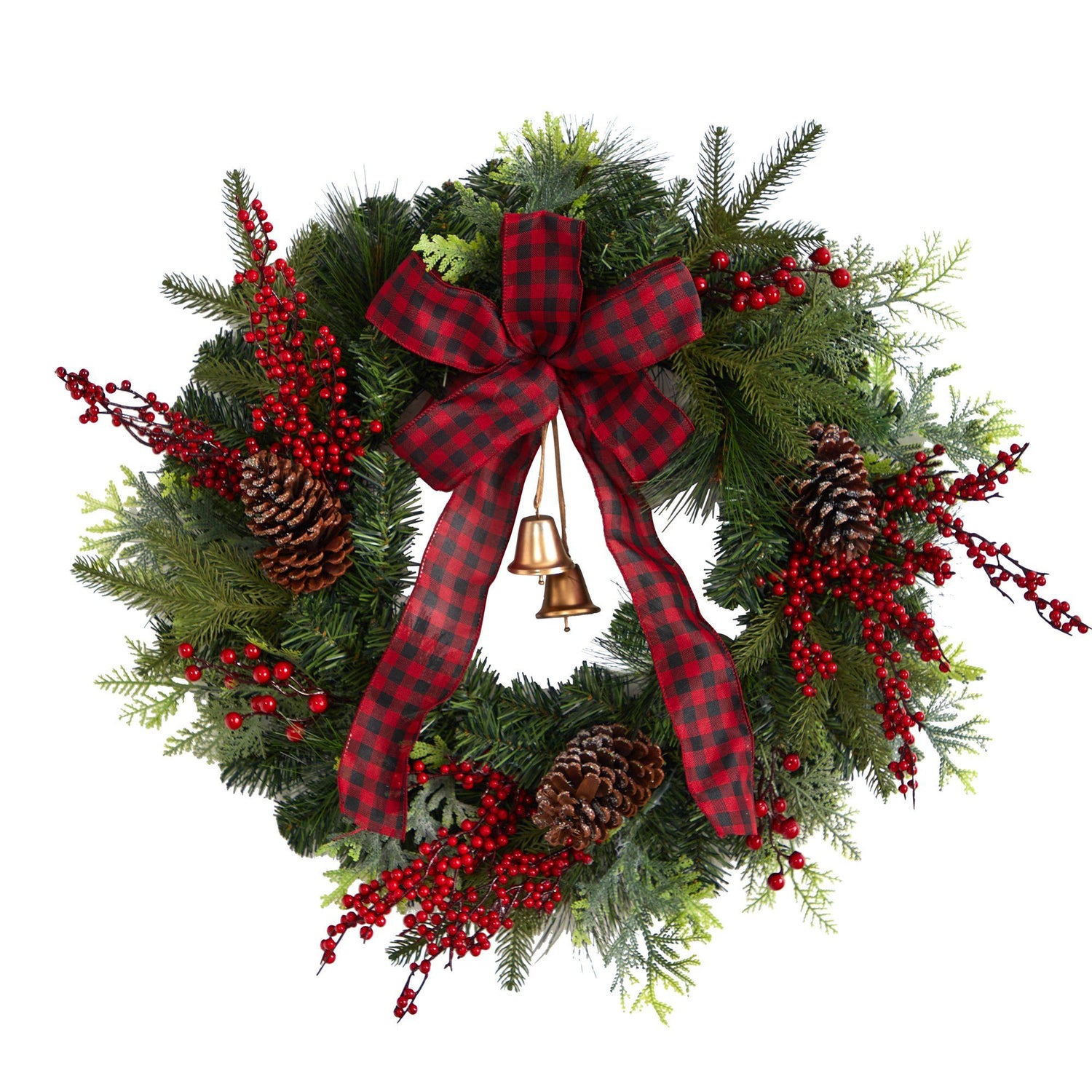 24” Decorated Christmas Artificial Wreath with Bow and 130 Bendable Branches
