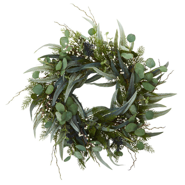 24” Eucalyptus and Mixed Greens Artificial Wreath