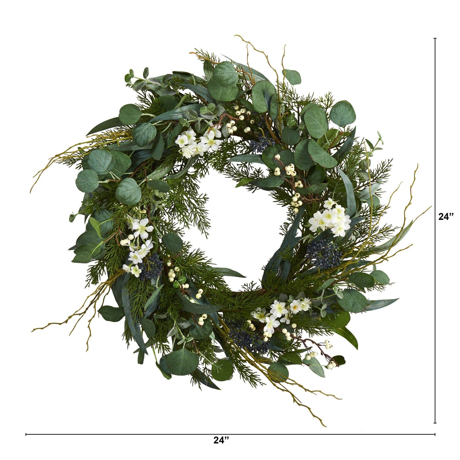 24” Eucalyptus, Dancing Daisy and Mixed Greens Artificial Wreath