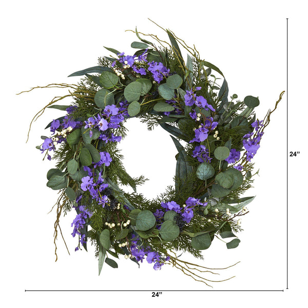 24” Eucalyptus, Dancing Lady Orchid and Mixed Greens Artificial Wreath