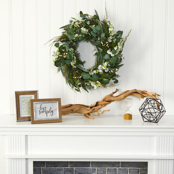 24” Eucalyptus, Dancing Lady Orchid and Mixed Greens Artificial Wreath