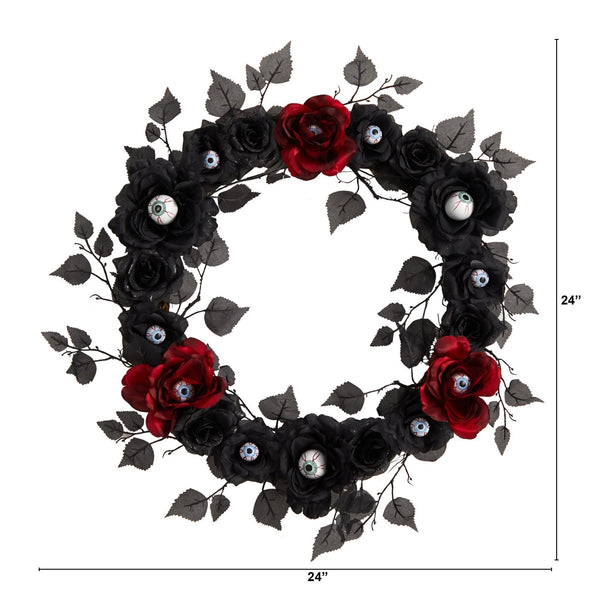 24” Eyeball Rose Halloween Artificial Wreath