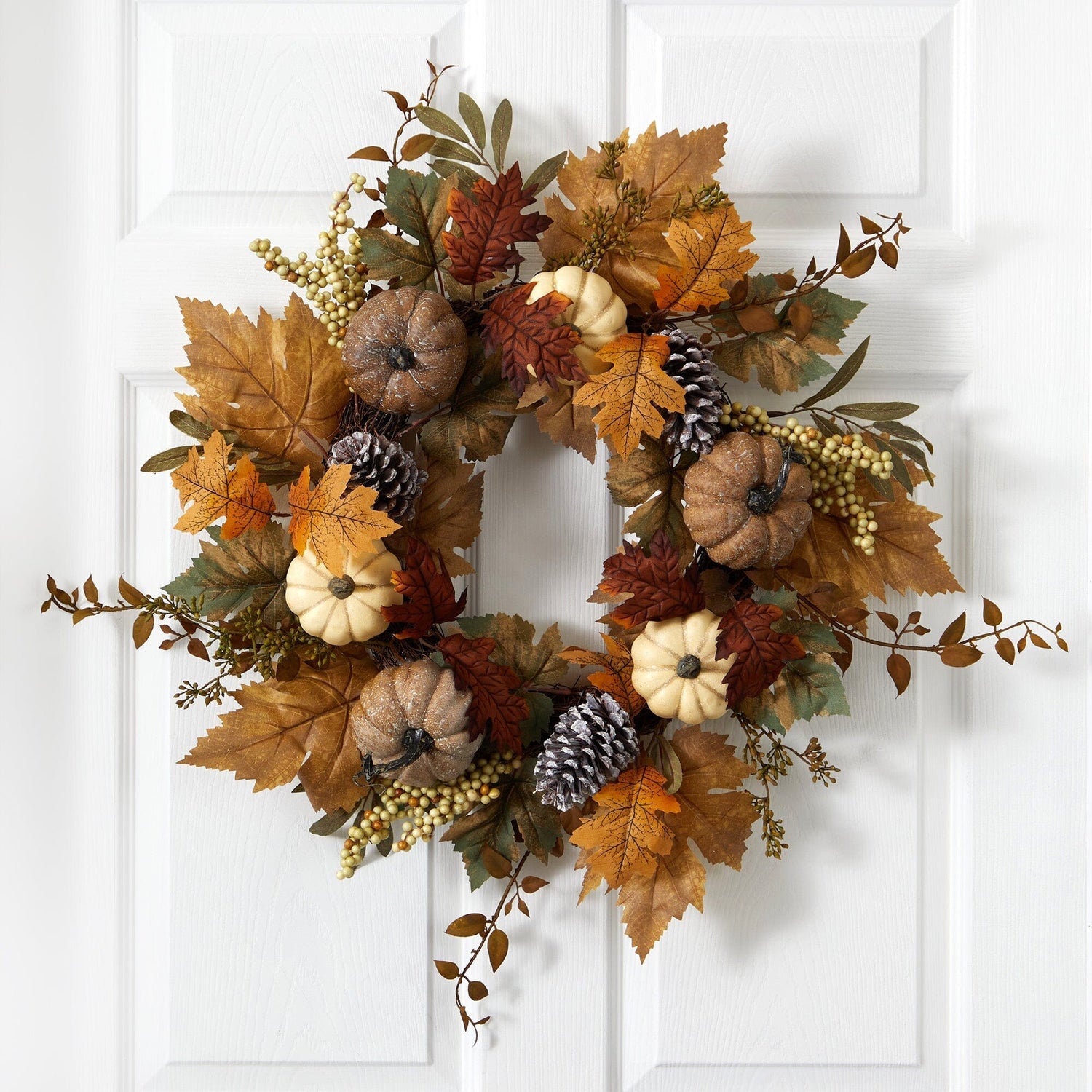 24” Fall Pumpkins, Pine Cones and Berries Artificial Wreath