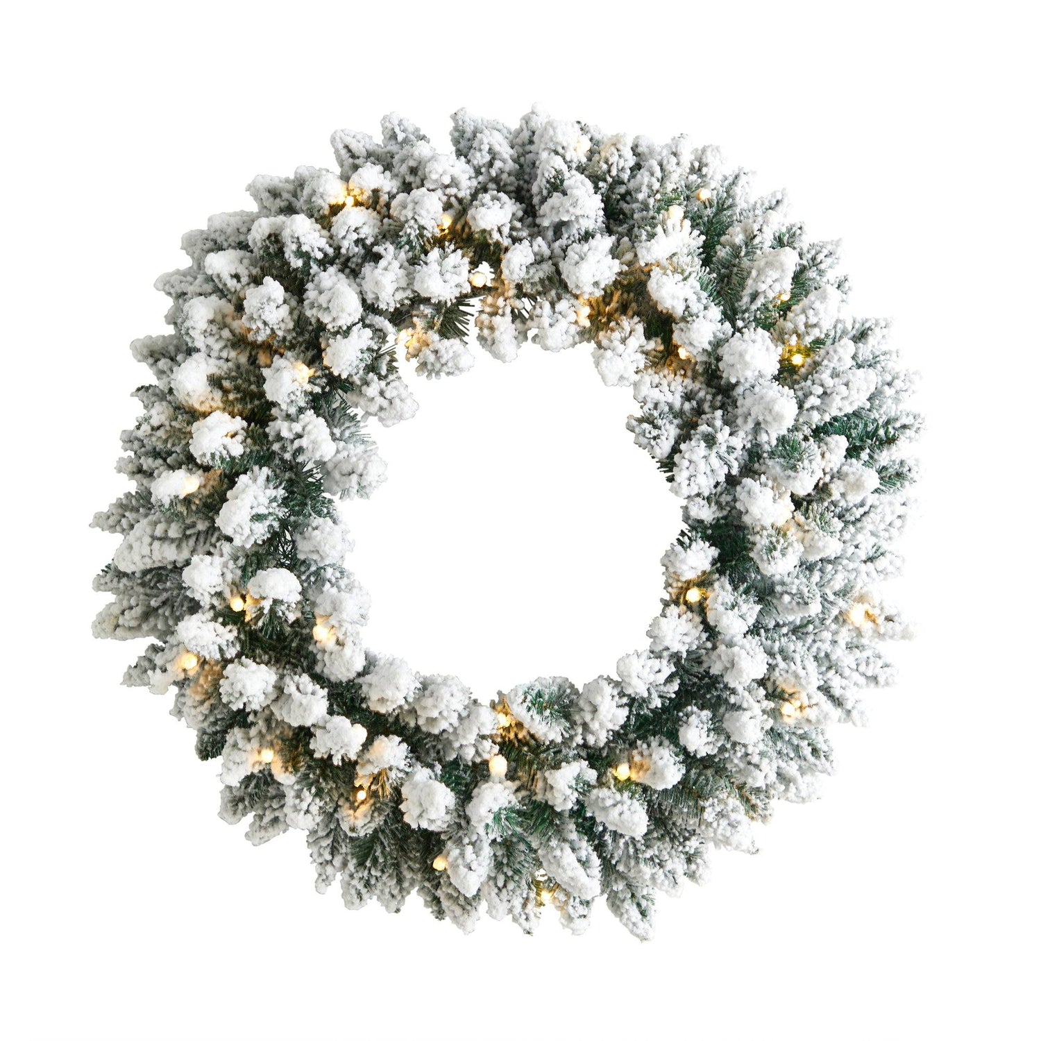 24” Flocked Artificial Christmas Wreath with 160 Bendable Branches and 35 Warm White LED Lights