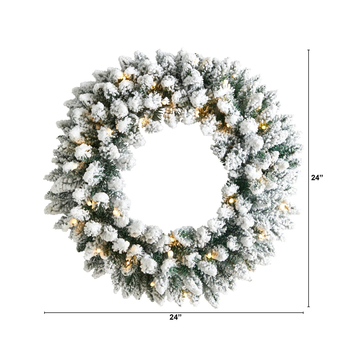 24” Flocked Artificial Christmas Wreath with 160 Bendable Branches and 35 Warm White LED Lights