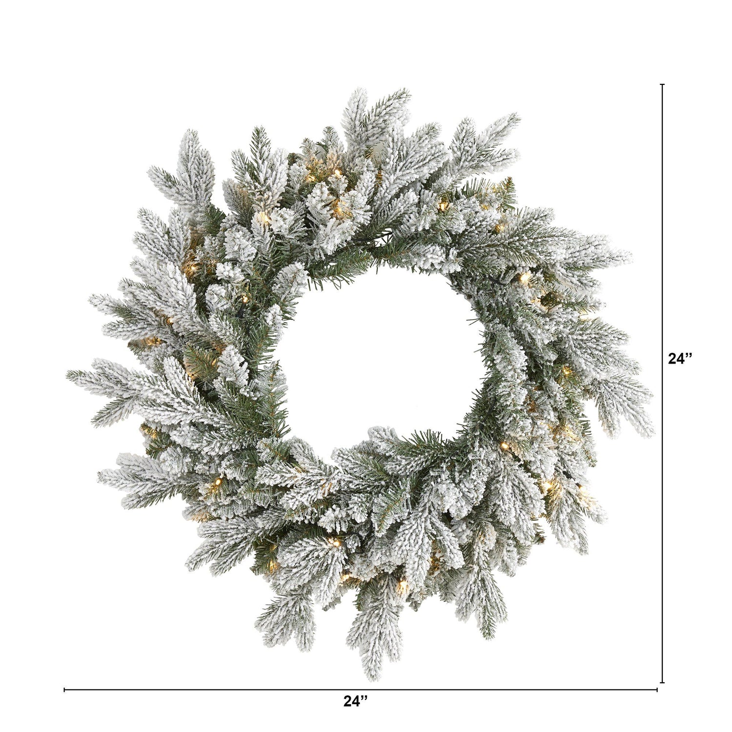 24” Flocked Artificial Christmas Wreath with 50 LED Lights