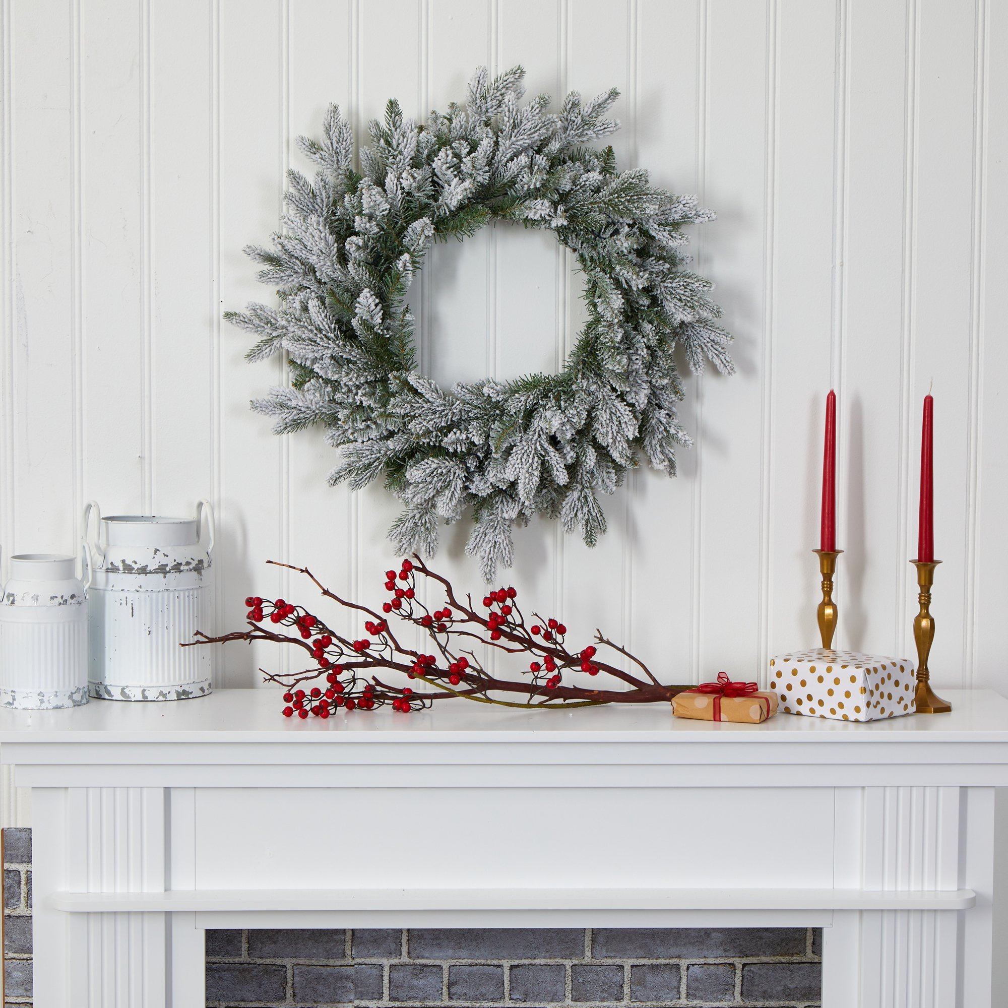 24” Flocked Artificial Christmas Wreath with 50 LED Lights | Nearly Natural