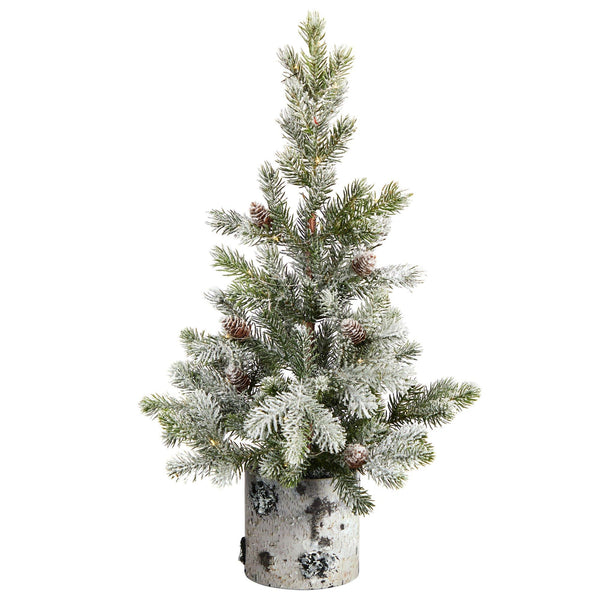 24” Flocked Artificial Christmas Tree in Decorative Birch Bark Planter