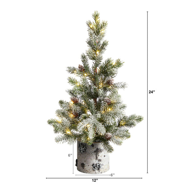 24” Flocked Artificial Christmas Tree in Decorative Birch Bark Planter