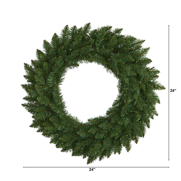 24” Green Pine Artificial Christmas Wreath with 35 Clear LED Lights
