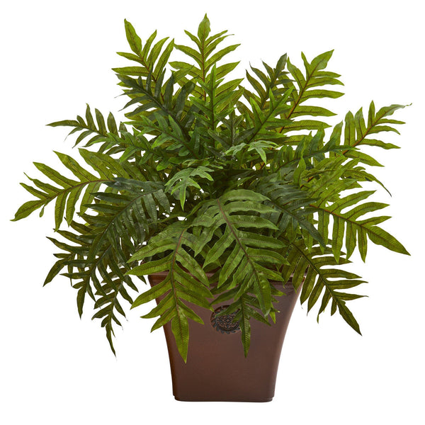 24” Hares Foot Fern Artificial Plant in Brown Planter (Real Touch)