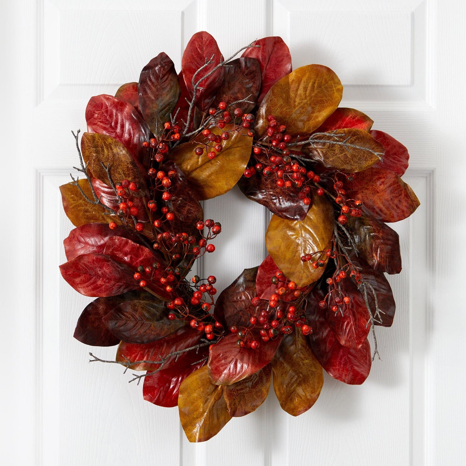 24” Harvest Magnolia Leaf and Berries Artificial Wreath
