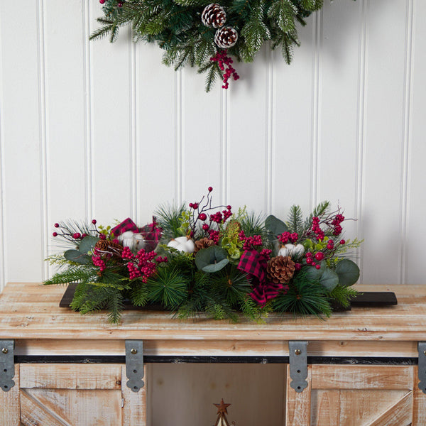 24” Holiday Berries, Pinecones and Eucalyptus Cutting Board Wall Décor ...