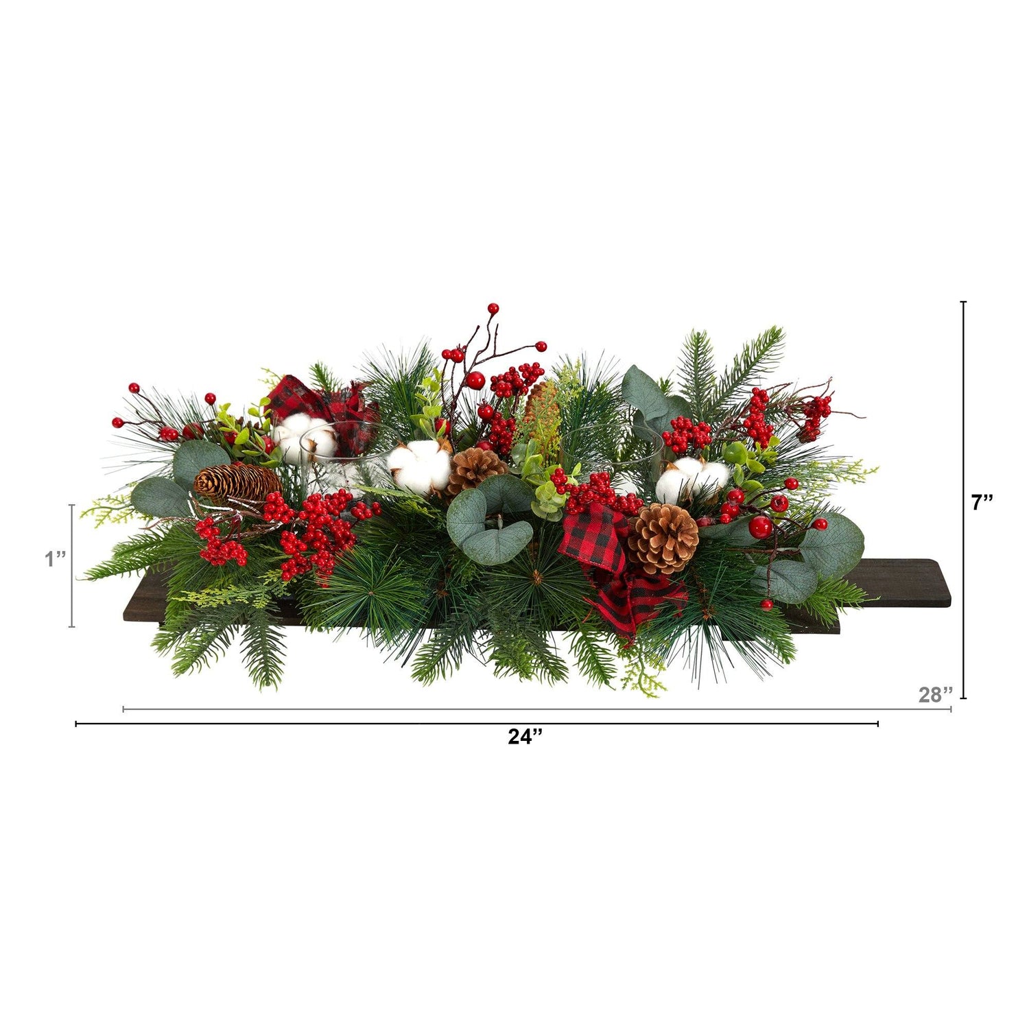 24” Holiday Berries, Pinecones and Eucalyptus Cutting Board Wall Décor or Table Arrangement