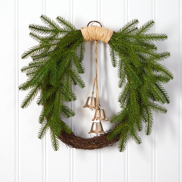 24” Holiday Christmas Pine and Bells Wreath
