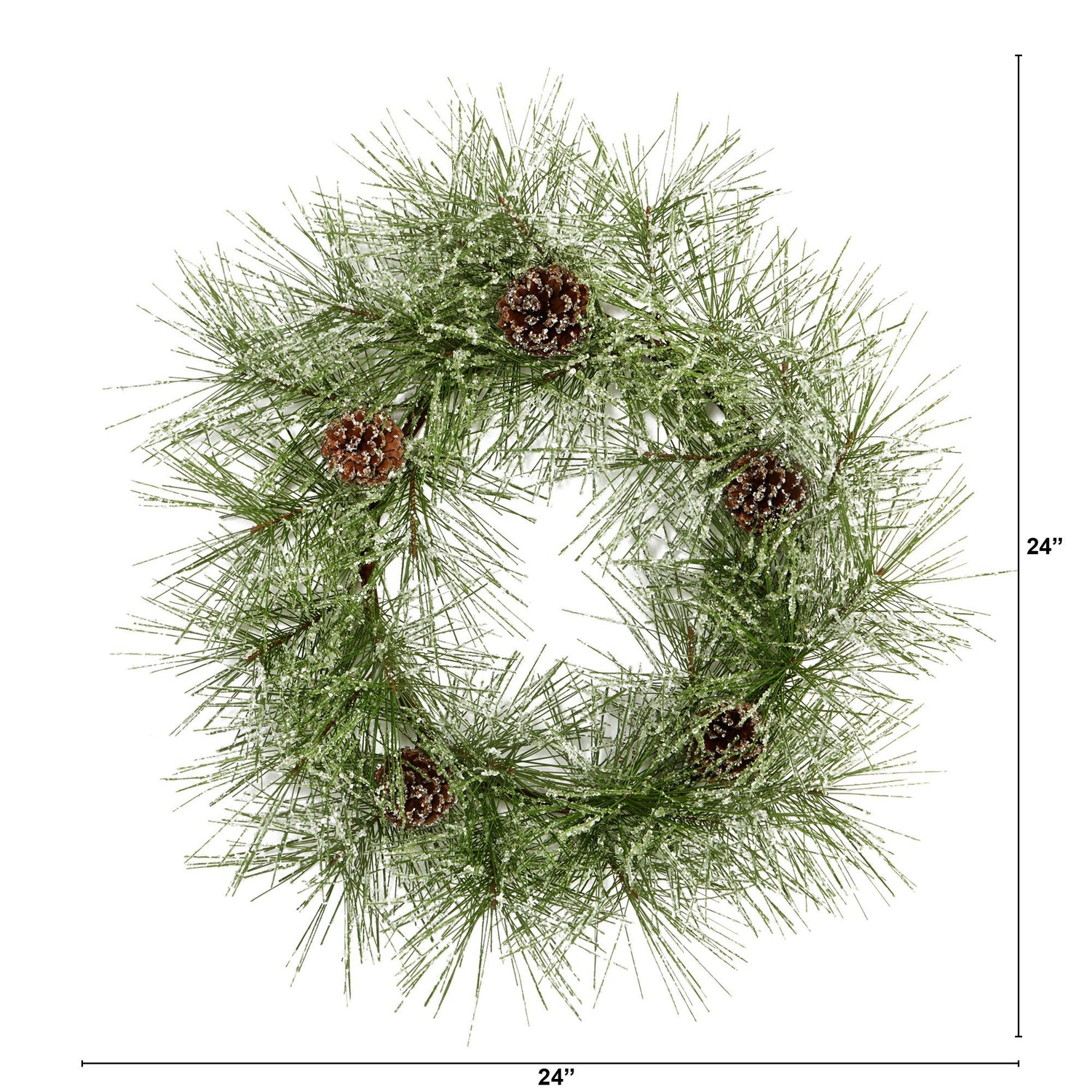 24” Iced Pine Artificial Wreath with Pine Cones