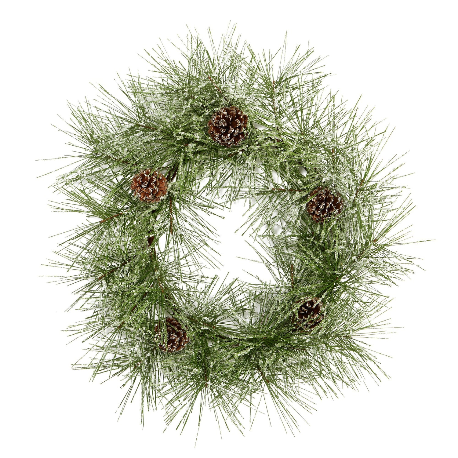 24” Iced Pine Artificial Wreath with Pine Cones