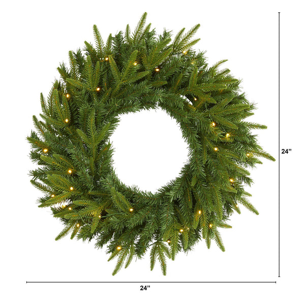 24” Long Pine Artificial Christmas Wreath with 35 Clear LED Lights