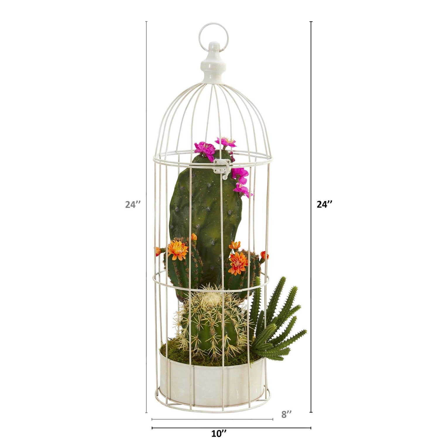 24” Mixed Cactus Succulent Artificial Plant in Decorative Cage