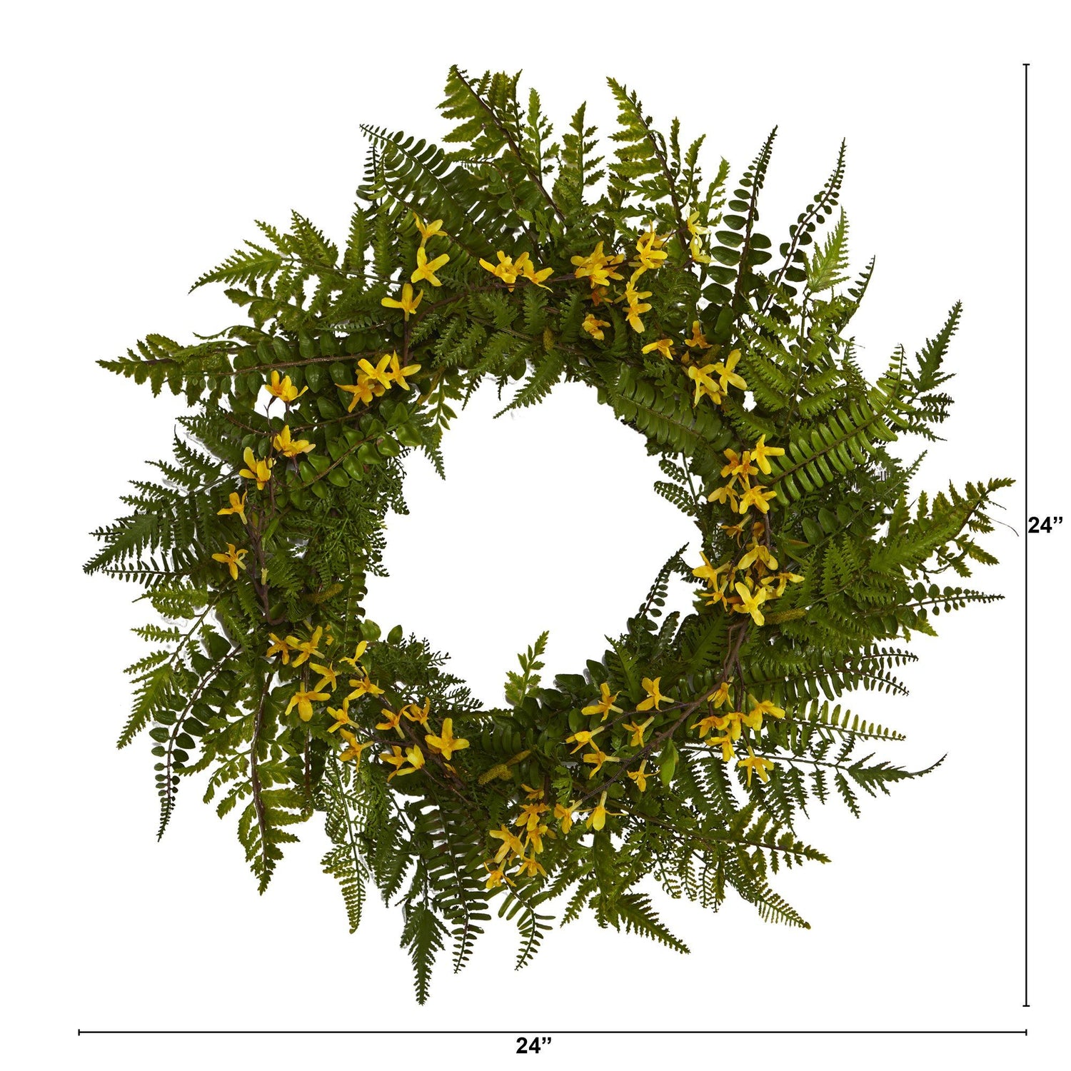 24” Mixed Fern and Forsythia Artificial Wreath