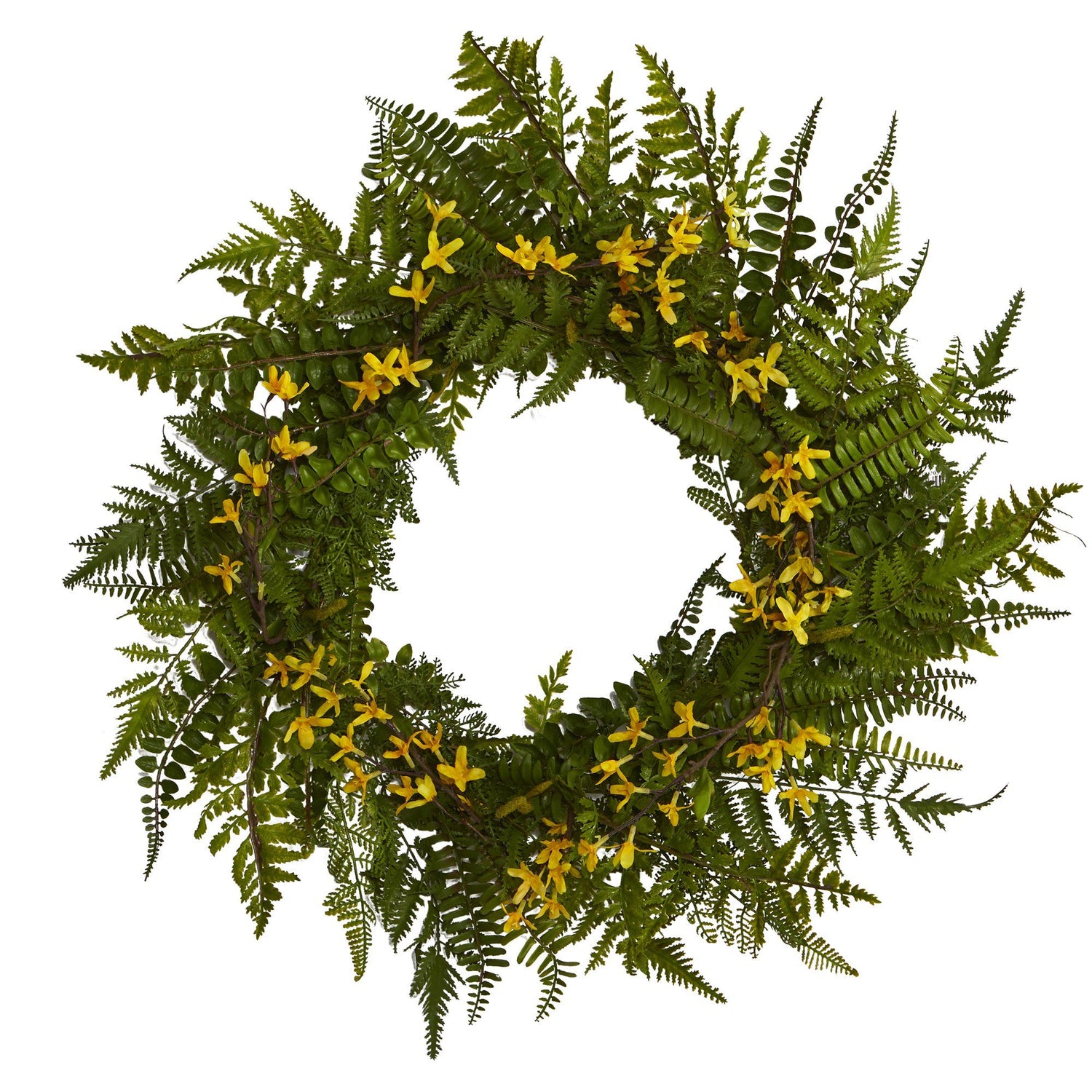 24” Mixed Fern and Forsythia Artificial Wreath