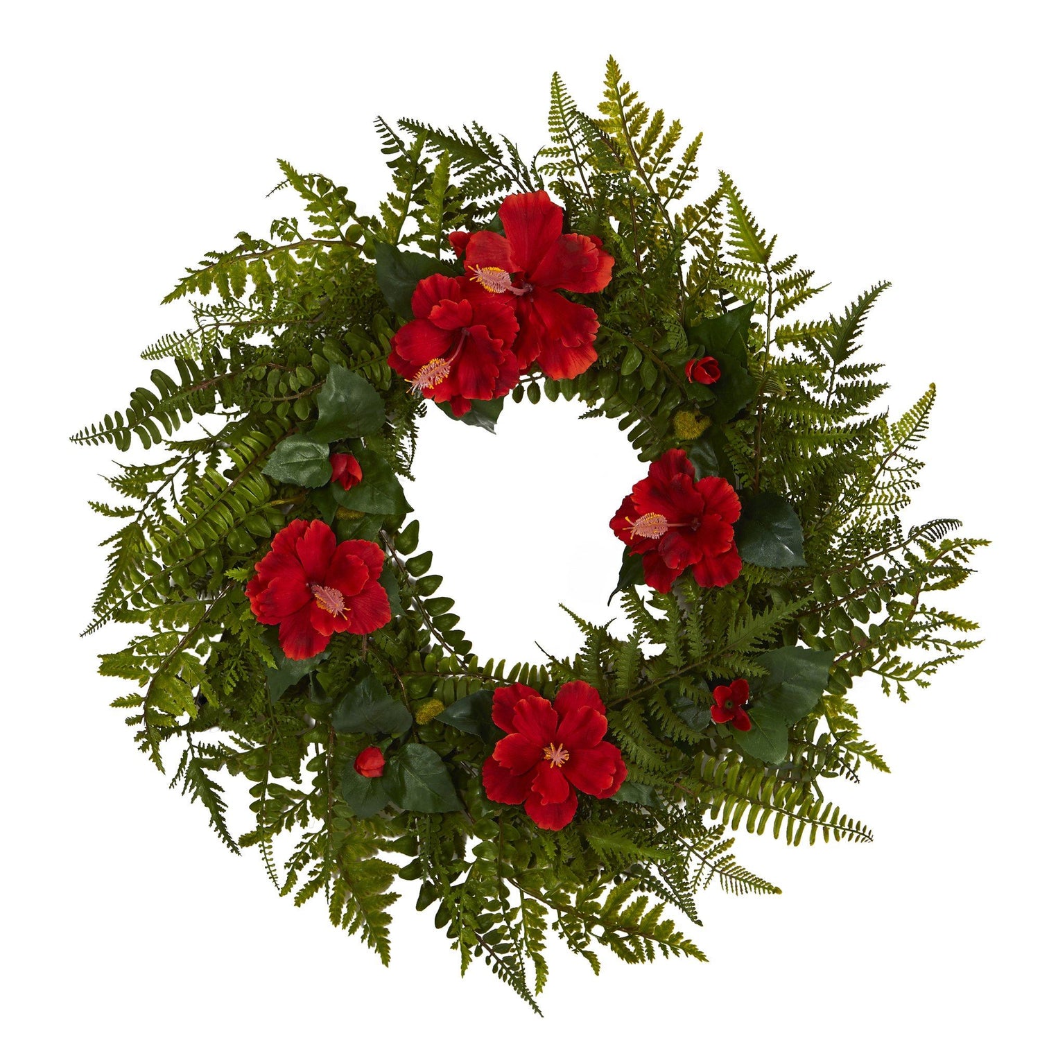 24” Mixed Fern and Hibiscus Artificial Wreath