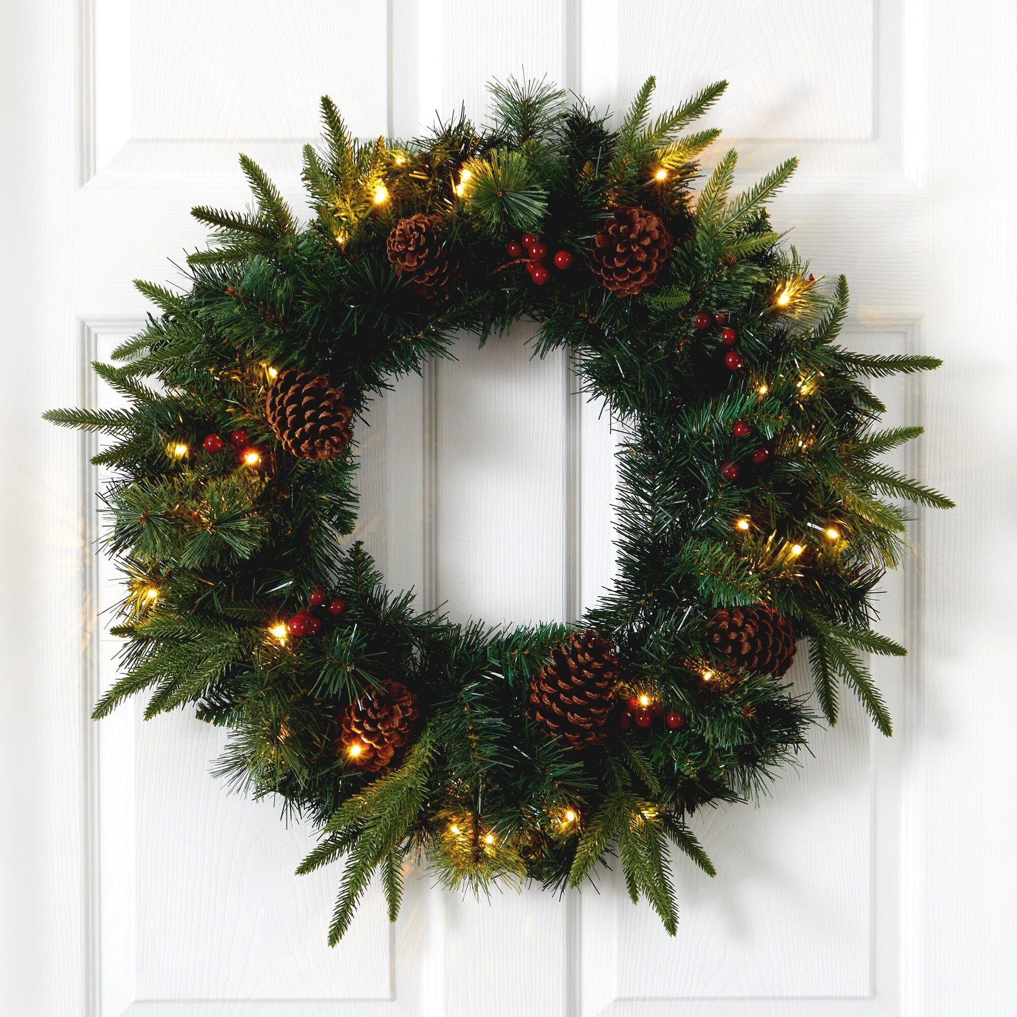 24” Mixed Pine Artificial Christmas Wreath with 35 Clear LED