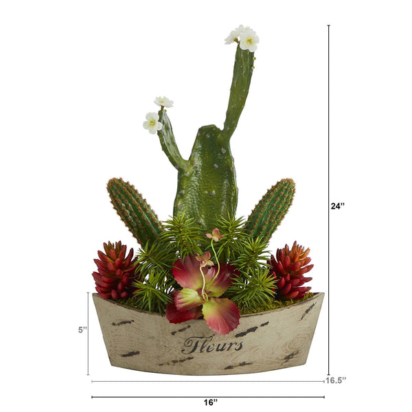 24” Mixed Succulent Artificial Plant in Decorative Planter