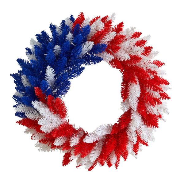 24” Patriotic Red, White and Blue “Americana” Wreath with 35 Warm LED Lights