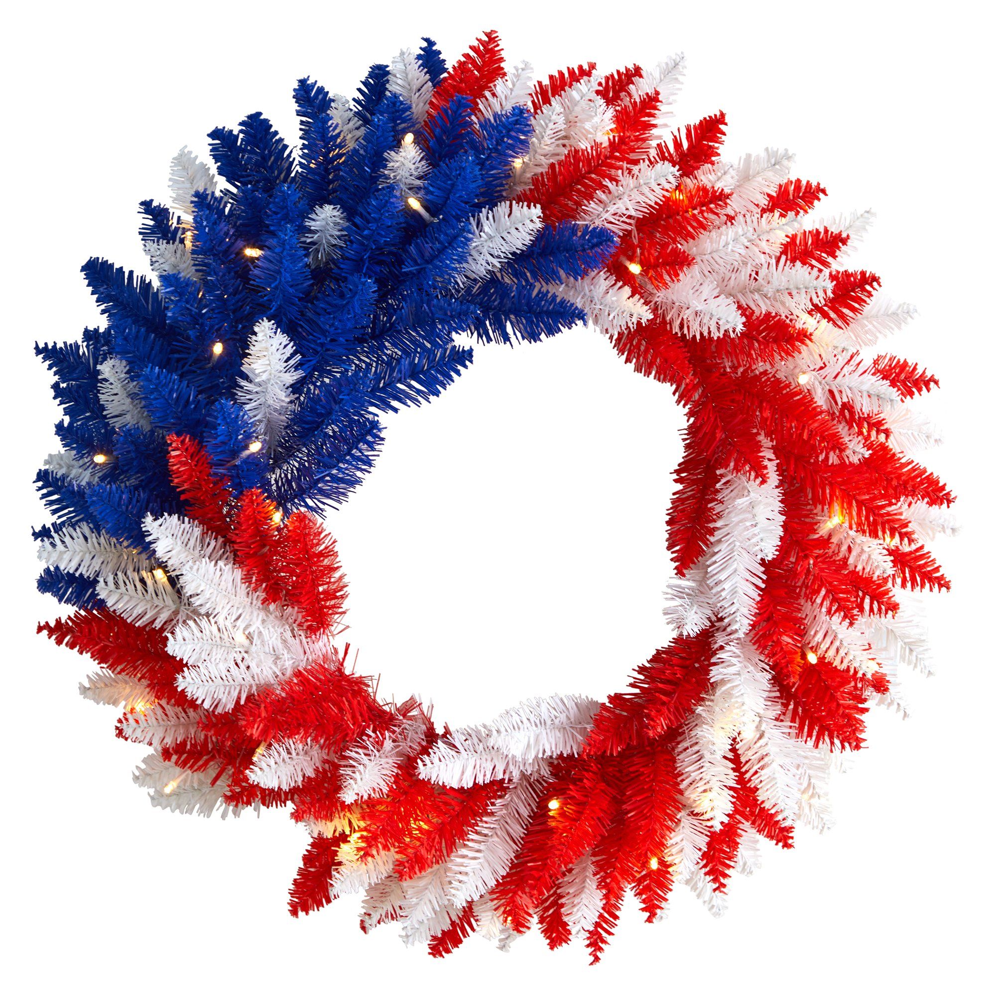 24” Patriotic Red, White and Blue “Americana” Wreath with 35 Warm