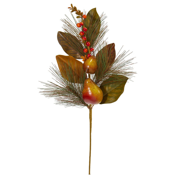 24” Pear, Pine and Magnolia Leaf Artificial Flower (Set of 6)