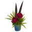 24” Peony and Fern Artificial Arrangement in Blue Vase