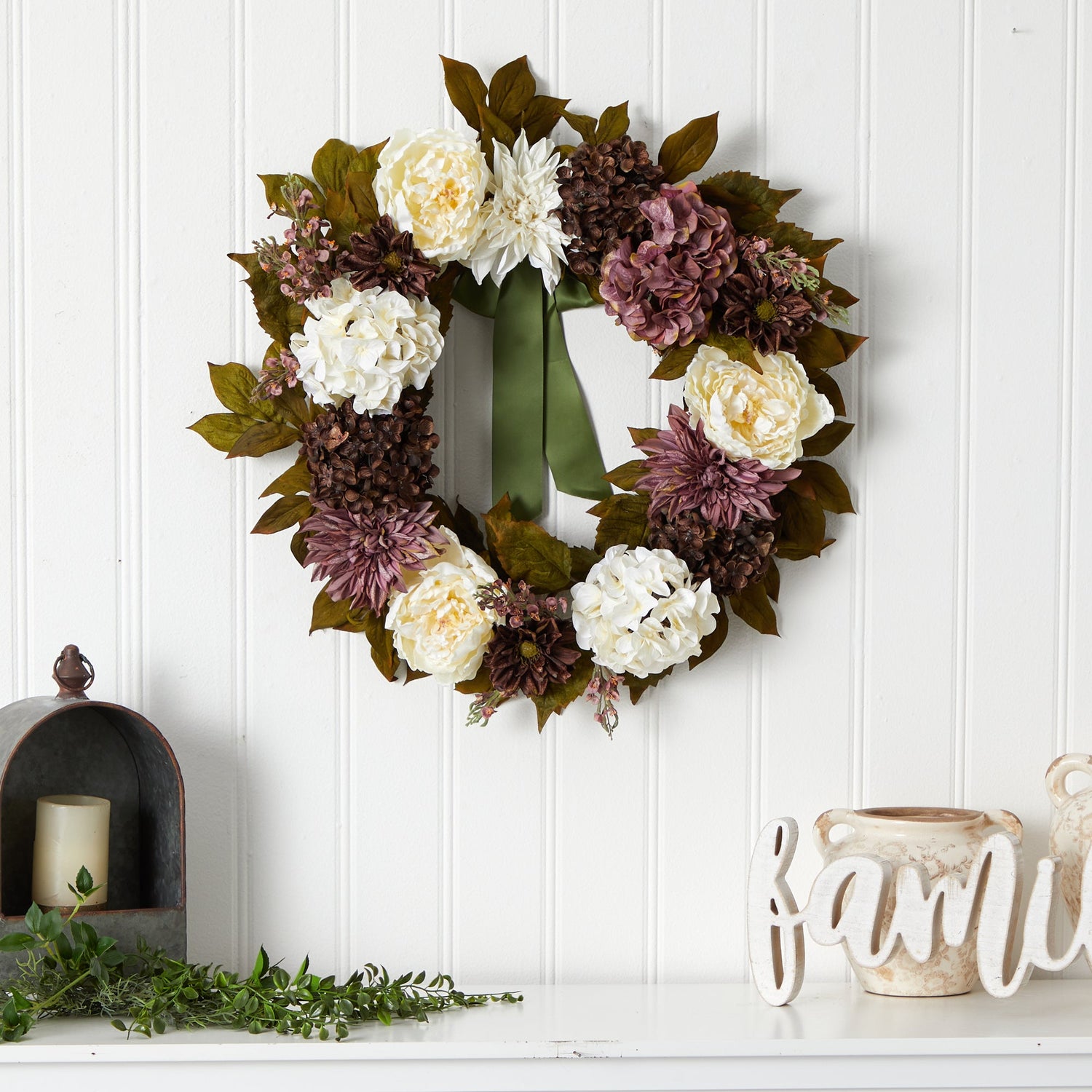 24” Artificial Peony, Dahlia and Hydrangea Wreath