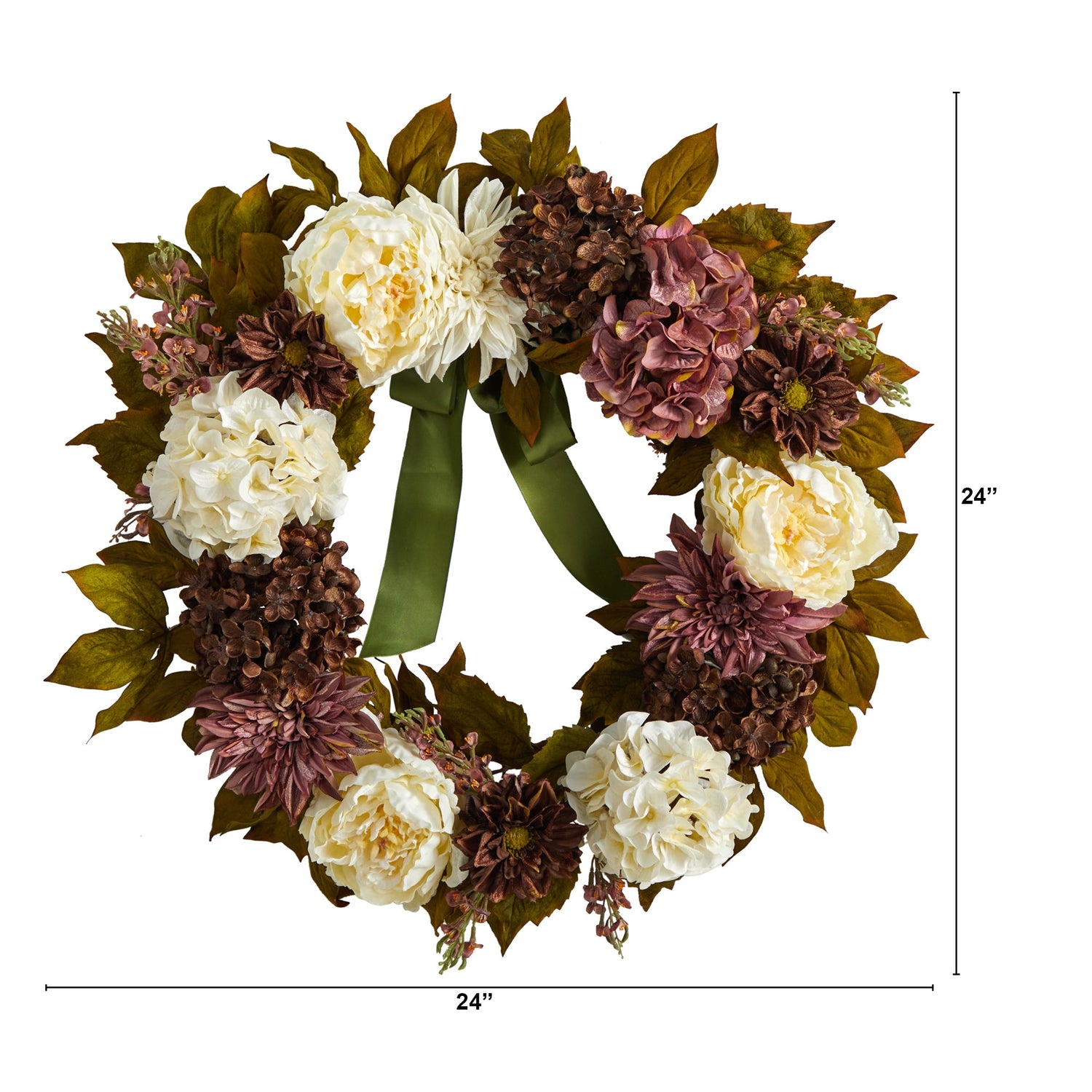 24” Artificial Peony, Dahlia and Hydrangea Wreath