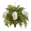 24” Phalaenopsis Orchid and Fern Plant in Metal Hanging Bowl