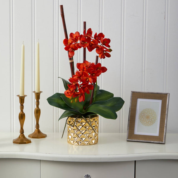 24” Phalaenopsis Orchid Artificial Arrangement in Gold Vase