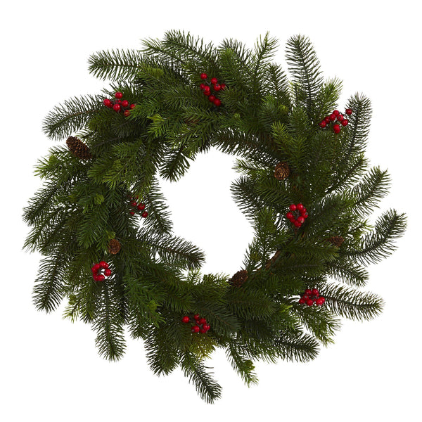 24” Pine and Berry Wreath
