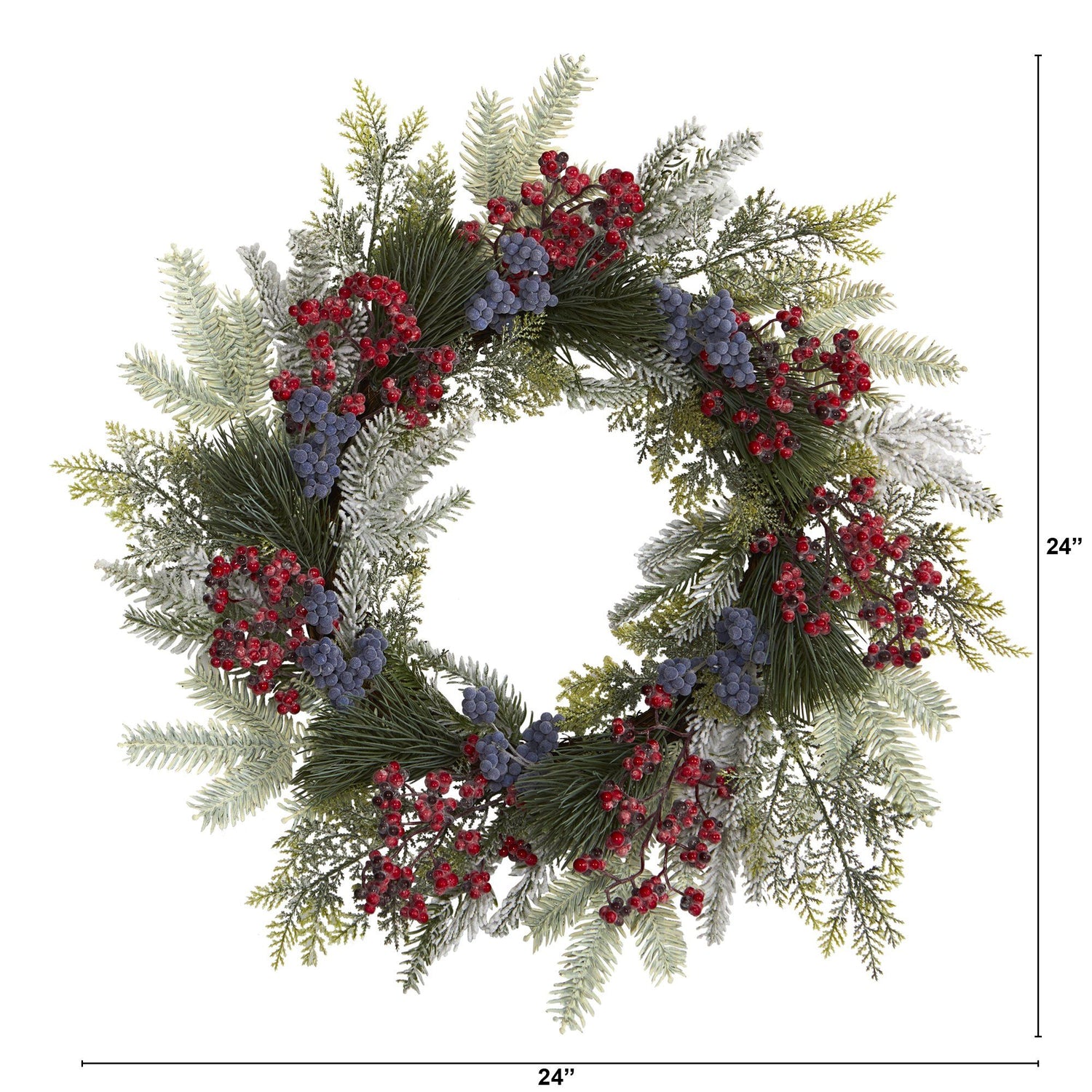 24” Pine and Cedar Artificial Wreath with Berries